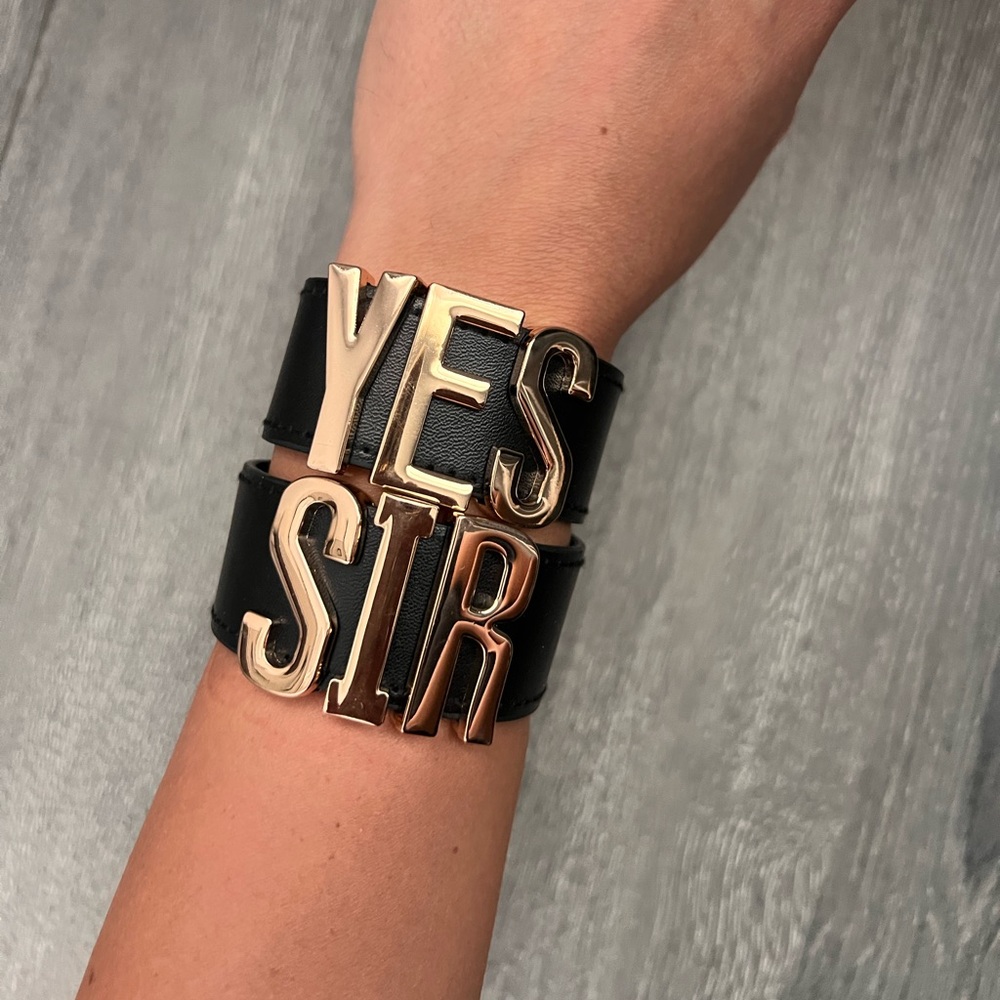 “YES SIR” Leather Bracelet with Gold Letter Accents